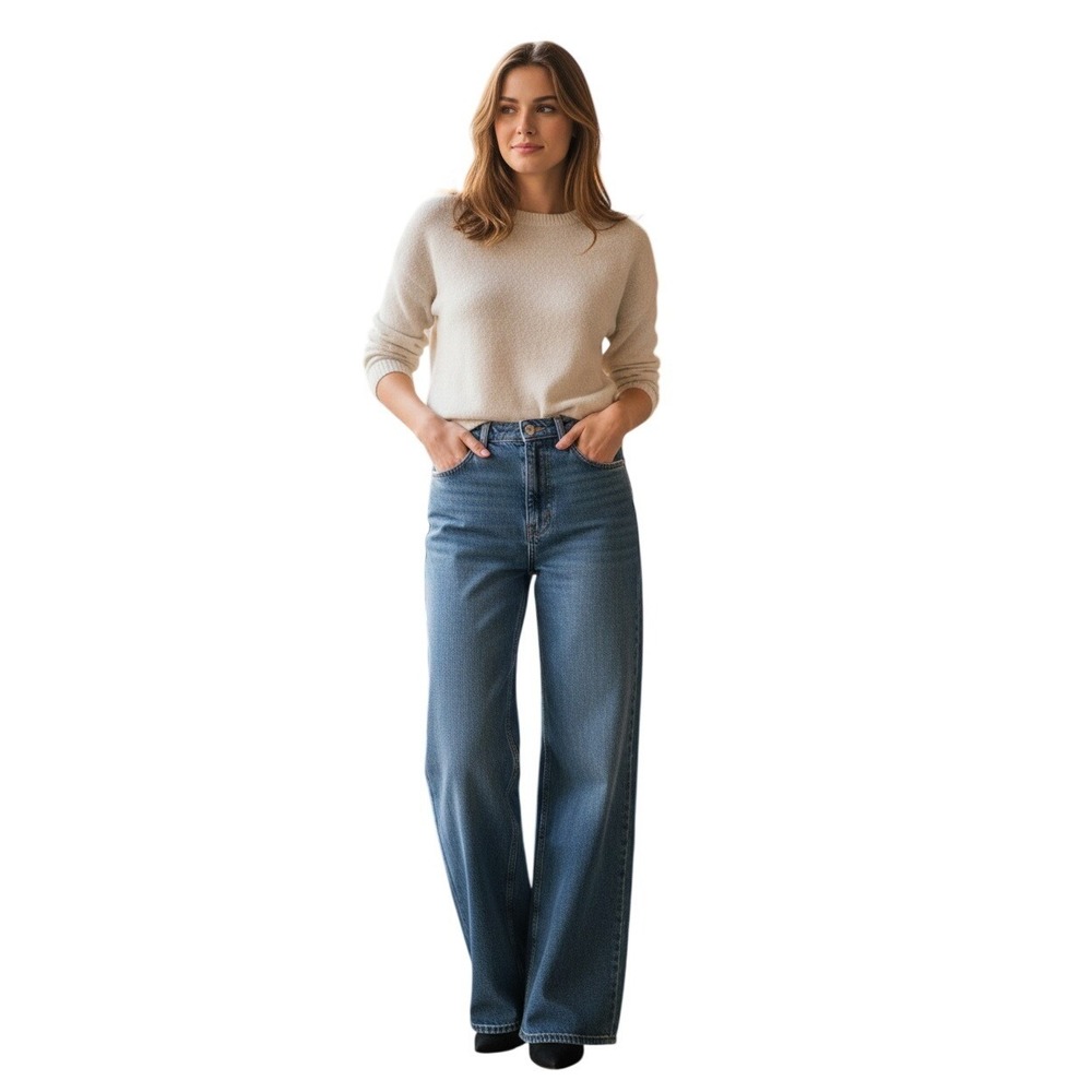 Part Two Scandi Chic Relaxed Wide Leg Denim‎ Medium Wash 99% Cotton Jeans 26x29